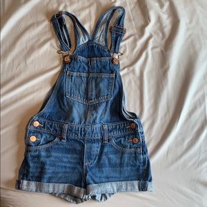 Girls denim overalls shorts dark blue denim size 8